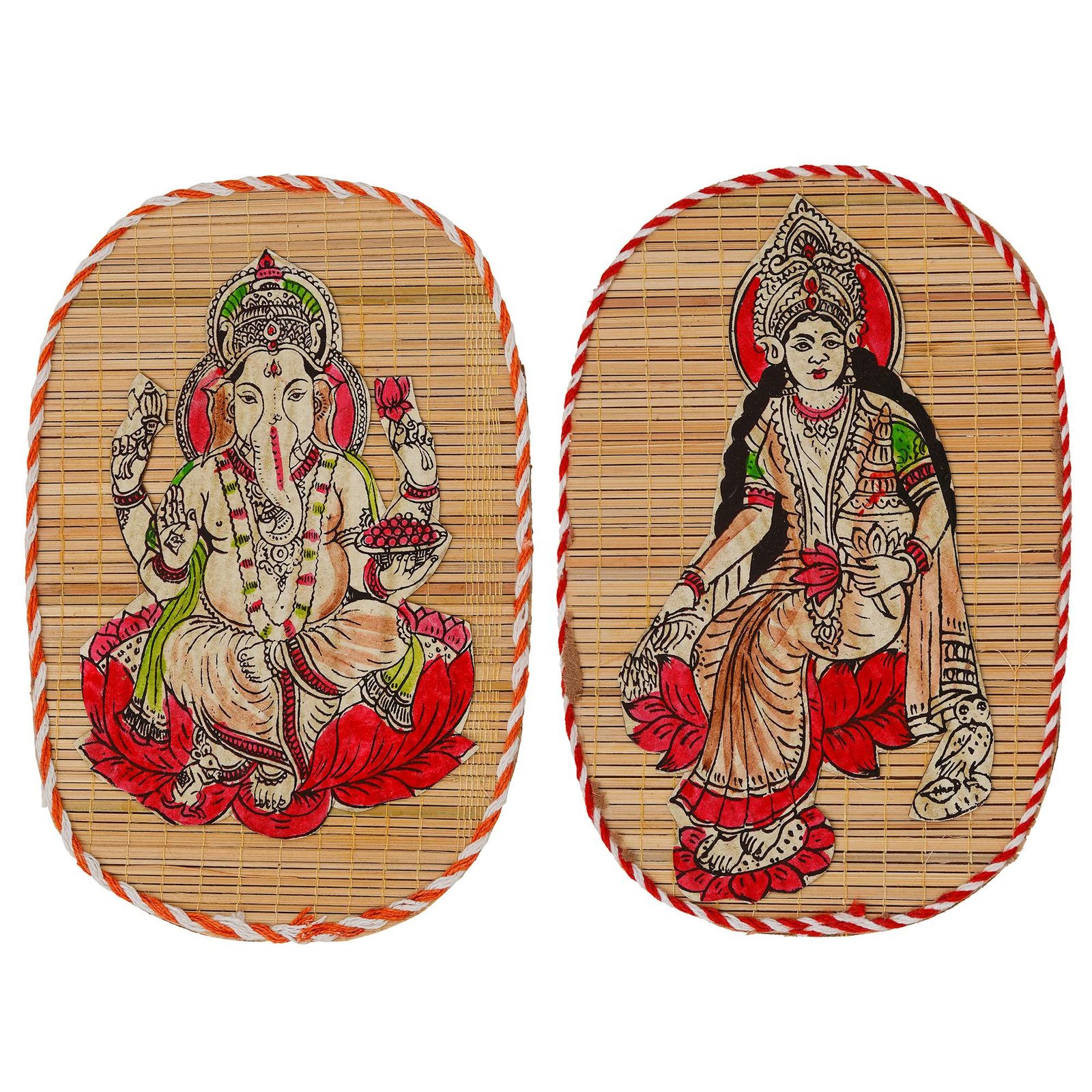 Bamboo Hand Crafted Wall Hangings Of Ganesh Ji And Laxmi Ji For Home Decor - Image 2