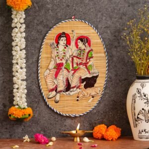 Oval Shaped Design Bamboo Hand Crafted Wall Hangings Of Shri Ram Ji With Janaki Ji For Home Decor | Bamboo Art For Wall Decor